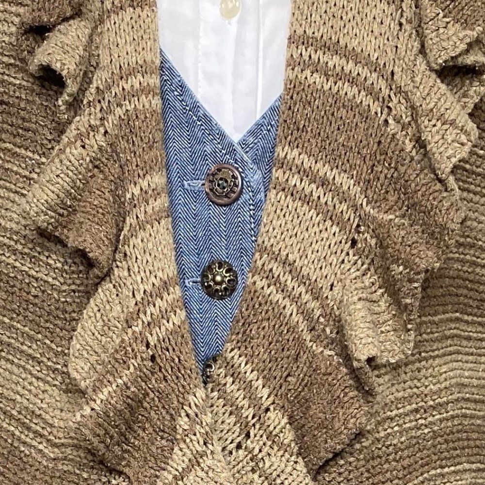 Ralph Lauren Olive Stripe Blanket Stitch Silk Hand Knit Ruffle CardiCoat - Picture 4 of 15